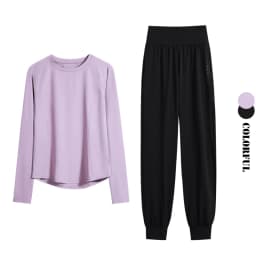 DRUR Women Loose Fit Running Set 2 Piece Sportswear Outfit Long Sleeve Gym Top Sweatpants Suit Autumn Winter New Athletic Wear