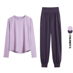 DRUR Women Loose Fit Running Set 2 Piece Sportswear Outfit Long Sleeve Gym Top Sweatpants Suit Autumn Winter New Athletic Wear