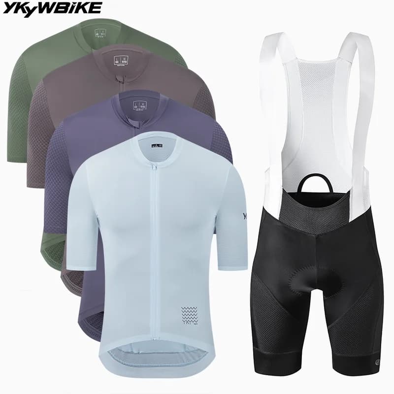 YKYWBIKE Summer Men's Cycling Set Cycling Jersey Bib Shorts Kits Road Bike Clothes Bicycle Clothing Riding Maillot