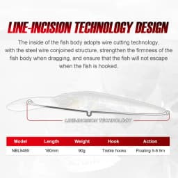 Noeby 180mm,90g Trolling Minnow Fishing Lure, Floating Wobbler, Big Game, Artificial Hard Bait for Sea GT Tuna Fishing Lure