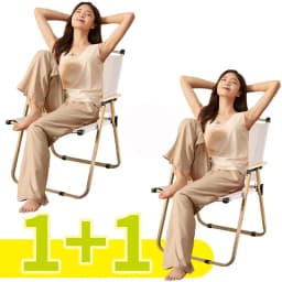 2PCS-khaki Camping Chair Portable Outdoor Chair Aluminum Alloy Wood Grain Folding Chair Camping Equipment Kermit Chair