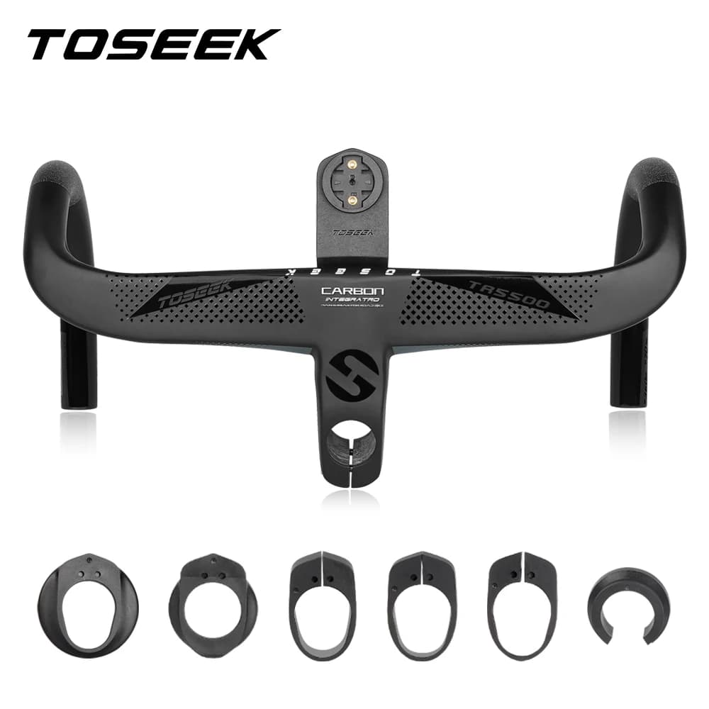 TOSEEK Bicycle Handlebar Drop Bar T800 Road Carbon Handlebar Integrated Road Handlebar Bent Bar Internal Cable Routing Bike Par