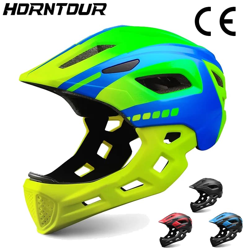 Horntour Children's Bike Helmet Full Face Removable Ultra Light Breathable Children's Outdoor Skate Roller Skate Cycling Helmet
