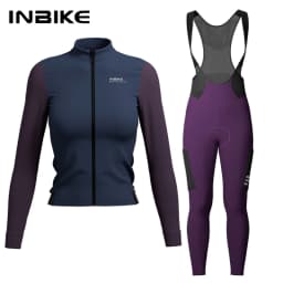 INBIKE Warm Thermal Cycling Jersey Set for Women Comfortable Fleece Road Bike Bib Pants Windproof Road MTB Clothing with Pockets