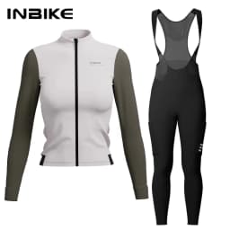 INBIKE Warm Thermal Cycling Jersey Set for Women Comfortable Fleece Road Bike Bib Pants Windproof Road MTB Clothing with Pockets