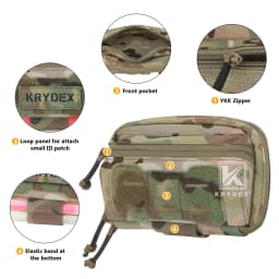 KRYDEX Tactical Admin Pouch MOLLE Utility Pouch Front Pocket with Chemlight Holder for Vest and Chest Rig Hunting Outdoor Bag