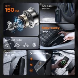 FLEXTAIL X VOLLYC 150PSI Tire Pump, Electric Tire Inflator for Car Bicycle Motorbike Balls, 4 Modes Fast Tire Inflation