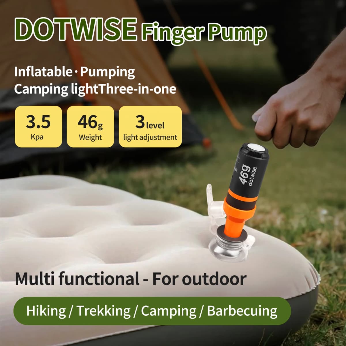 DOTWISE Finger Pump Portable Outdoor Camping Inflatable Bed Sleeping Mat Vacuum Bag Inflatable Pump With Camping Light 5 Nozzles