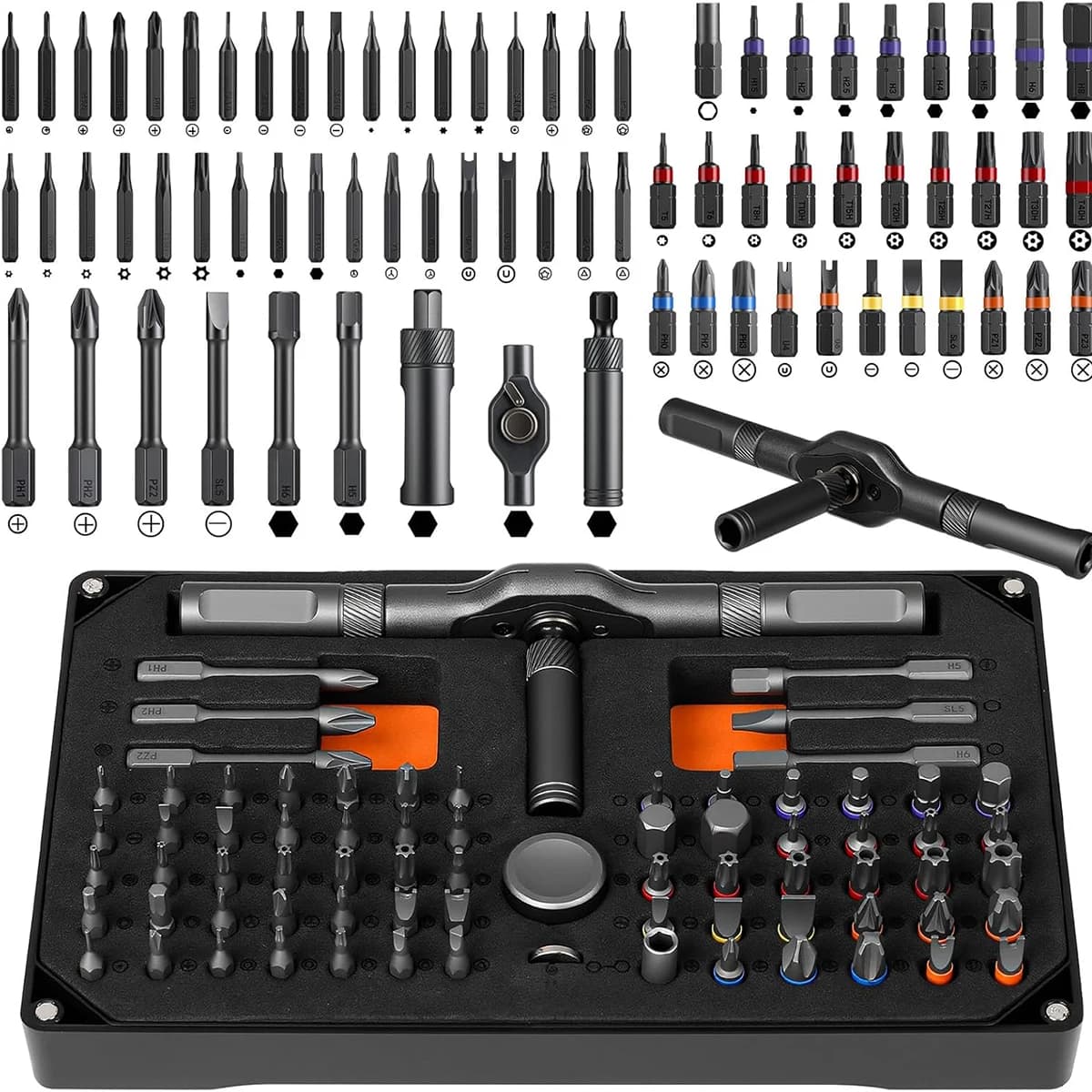 Precision 74in1 magnetic ratchet screwdriver set Detachable T-handle magneticizer Fix furniture, electronics & bicycle Tasks
