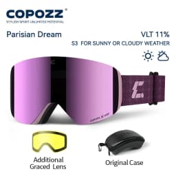 COPOZZ X-edge Series Men Women Double Layers Anti-Fog Ski Goggles Snowmobile Eyewear Snow Snowboard Glasses with Magnetic Lenses