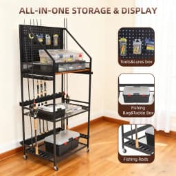 ROBEI 1.6m Multifunction Fishing Rod Holder 150KG Maximum Load Capacity 360° Rotating Wheels Large Space Up to 24 Fishing Rods