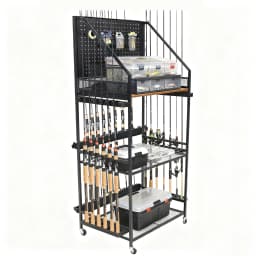 ROBEI 1.6m Multifunction Fishing Rod Holder 150KG Maximum Load Capacity 360° Rotating Wheels Large Space Up to 24 Fishing Rods