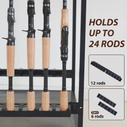 ROBEI 1.6m Multifunction Fishing Rod Holder 150KG Maximum Load Capacity 360° Rotating Wheels Large Space Up to 24 Fishing Rods