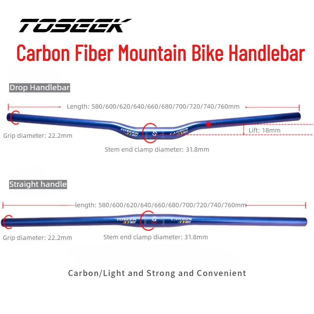 TOSEEK Chameleon Color Carbon Fiber Mountain Bike Handlebar Riser Handlebar Flat Handlebar Bicycle Accessories Light & Strong