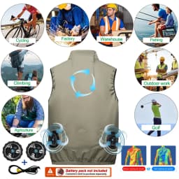 Men's Khaki Cooling 2-3-4 Fans Vest USB Air Conditioning Jacket Short Sleeve Outdoor Fishing Work Heat Protection Cooling Clothe