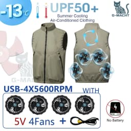 Men's Khaki Cooling 2-3-4 Fans Vest USB Air Conditioning Jacket Short Sleeve Outdoor Fishing Work Heat Protection Cooling Clothe