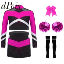 Children Cheer Dance Outfits Schoolgirls Cheerleader Costumes Cheerleading Suits Kids Cheering Team Uniforms with Flower Balls