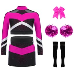 Children Cheer Dance Outfits Schoolgirls Cheerleader Costumes Cheerleading Suits Kids Cheering Team Uniforms with Flower Balls