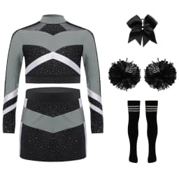 Children Cheer Dance Outfits Schoolgirls Cheerleader Costumes Cheerleading Suits Kids Cheering Team Uniforms with Flower Balls