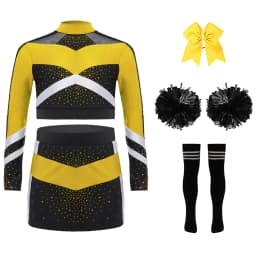 Children Cheer Dance Outfits Schoolgirls Cheerleader Costumes Cheerleading Suits Kids Cheering Team Uniforms with Flower Balls