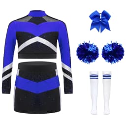 Children Cheer Dance Outfits Schoolgirls Cheerleader Costumes Cheerleading Suits Kids Cheering Team Uniforms with Flower Balls
