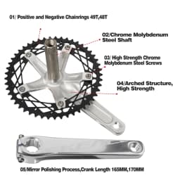 SKEACE Fixed Gear Crankset 165mm Integrated 144 BCD Hollowtech Crank Ultralight Aluminum Alloy Single Speed 49T Track BIKE Parts