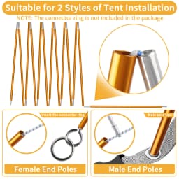 2pcs/pair Camping Tent Poles Aluminum Replacement Fittings 3.6m 4.3m Support Poles Outdoor Tent Rods Camping Repair Accessories