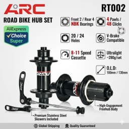 ARC Road Bike Hub Set 4 Pawls 48 Clicks High-Engagement 100/130MM NBK Sealed Bearings 20/24 Holes V-Brake 8-11 Speed Ultralight