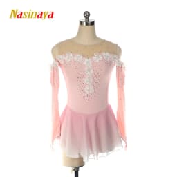 Figure Skating Competition Training Dress Customized Girls' Light Blue Long Sleeve Artistic Gymnastics Performance White Flowers