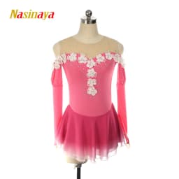Figure Skating Competition Training Dress Customized Girls' Light Blue Long Sleeve Artistic Gymnastics Performance White Flowers