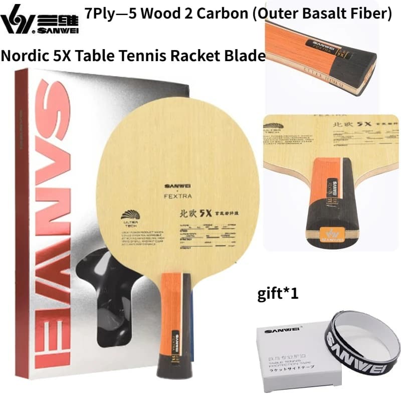 SANWEI Nordic 5X Table Tennis Racket Blade 5+2 Outer Basalt Carbon Fiber Professional PingPong Paddle Blade for Fast Attack&Loop