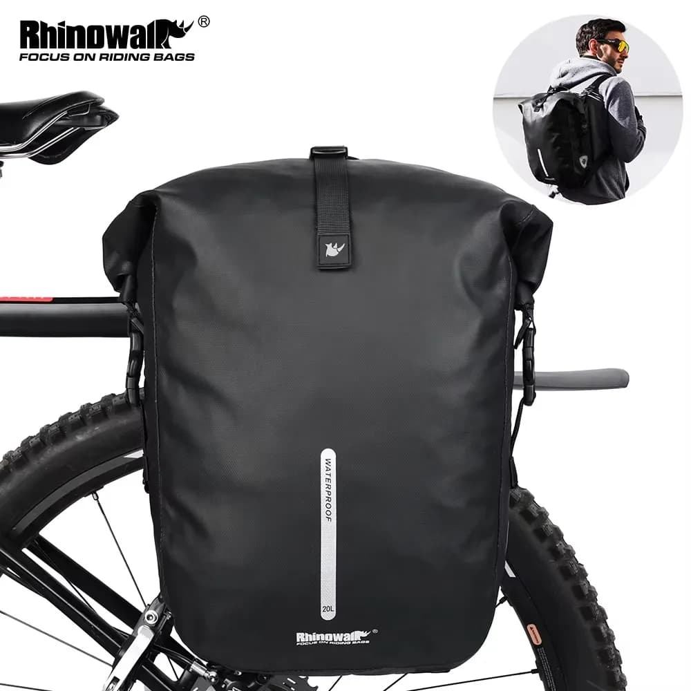 Rhinowalk Bicycle Bag&Pannier 100% Fully Waterproof 27L Big Bike Bag Capacity Multifunctional Rear Rack Pannier Bag Cycling Bags