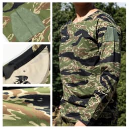 Tiger Stripe Camo Long Sleeve Tactical Shirt UPF50+ Sun Protection High Elastic Morale Patch Hiking Hunting
