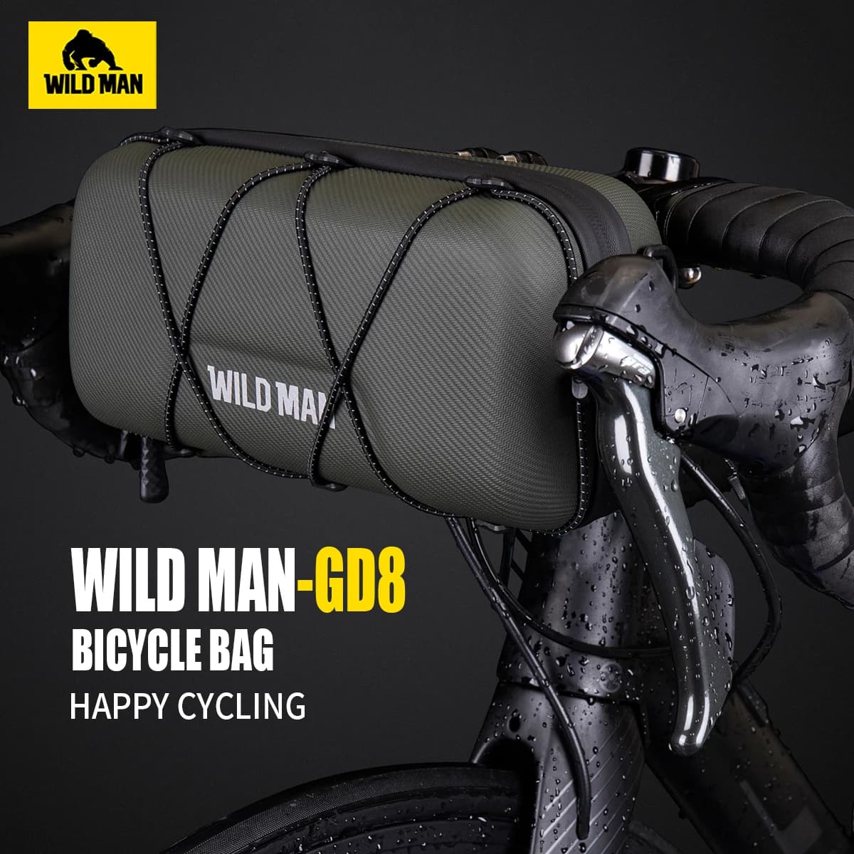 WILD MAN Bike Handlebar Bag EVA Hard Shell Waterproof Front Tube Pouch with Crossbody Strap MTB Road Bicycle Accessories