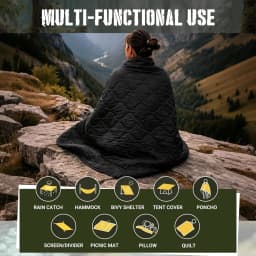 Woobie Blanket, Military Poncho Liner Thermal Insulated, WaterResistant Camping Quilt with Compression Bag for Hiking & Survival