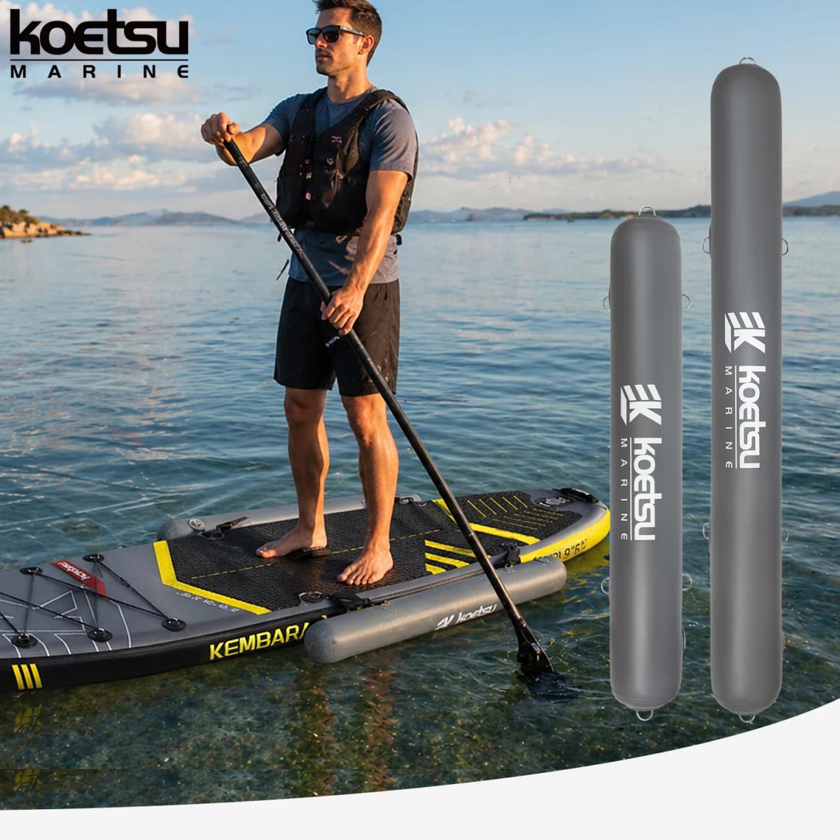 KOETSU SUP Balance Stabilizer Straps for Paddle Board, Inflatable Pontoon Kayak Outrigger Fishing Boat Rigging Belt, 2 Pack