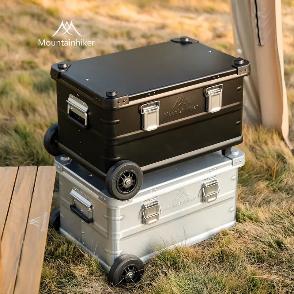 MOUNTAINHIKER 50L Storage Box with Trolley Wheels Outdoor Camping Picnic Travel Aluminum Alloy Large Capacity Box Storage Bag