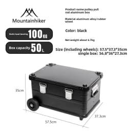MOUNTAINHIKER 50L Storage Box with Trolley Wheels Outdoor Camping Picnic Travel Aluminum Alloy Large Capacity Box Storage Bag