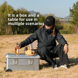 MOUNTAINHIKER 50L Storage Box with Trolley Wheels Outdoor Camping Picnic Travel Aluminum Alloy Large Capacity Box Storage Bag