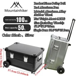 MOUNTAINHIKER 50L Storage Box with Trolley Wheels Outdoor Camping Picnic Travel Aluminum Alloy Large Capacity Box Storage Bag