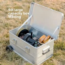 MOUNTAINHIKER 50L Storage Box with Trolley Wheels Outdoor Camping Picnic Travel Aluminum Alloy Large Capacity Box Storage Bag