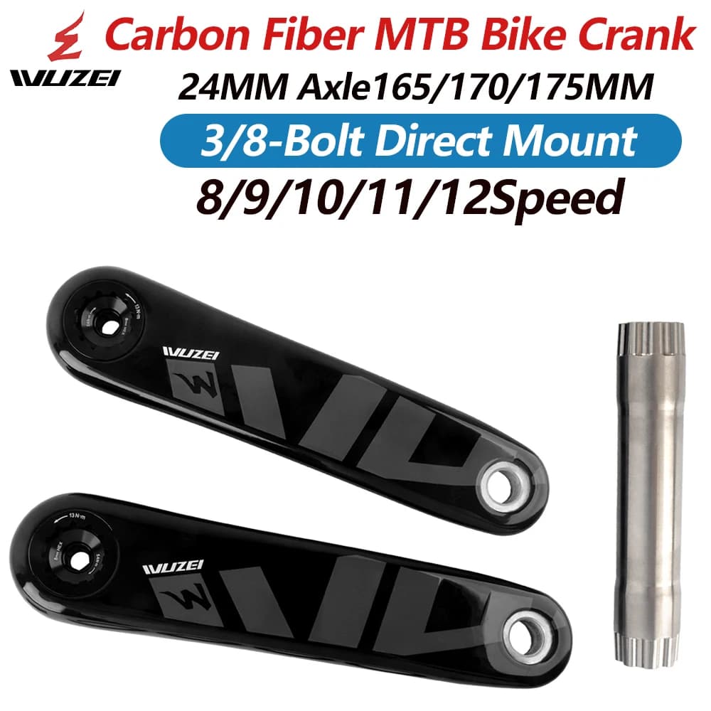 WUZEI 3/8 Bolt Direct Mount Carbon Fiber Mountain Bike Crank 8/9/10/11/12S Axle 24MM for SRAM XX1 X01 X1 GX Ultralight Crank