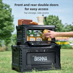BISINNA Camping Box 30L/60L Large Capacity Folding Storage Box Car Trunk Wooden Lid Home Bedside Table for Outdoor Picnic Travel
