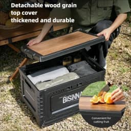 BISINNA Camping Box 30L/60L Large Capacity Folding Storage Box Car Trunk Wooden Lid Home Bedside Table for Outdoor Picnic Travel