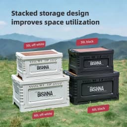 BISINNA Camping Box 30L/60L Large Capacity Folding Storage Box Car Trunk Wooden Lid Home Bedside Table for Outdoor Picnic Travel