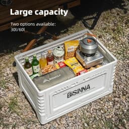 BISINNA Camping Box 30L/60L Large Capacity Folding Storage Box Car Trunk Wooden Lid Home Bedside Table for Outdoor Picnic Travel