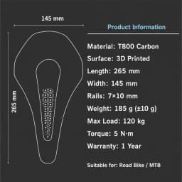 2026FKFB Ultra Full Carbon 3D Printed Bike Saddle 185g TorayT800 Carbon Fiber Base for MTB Mountain Cycling Saddle Seat 145mm