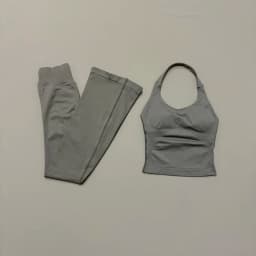 2Pcs Flare Leggings Set Seamless Halter Sports Top and Solid Women Hip Lifting Flared Pants Set for Workout Fitness Clothingv