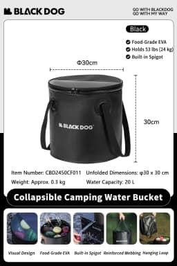 BLACKDOG Collapsible Water Bucket, Portable Foldable Camping Water Container Large Capacity 20L, Food Grade for Hiking Fishing