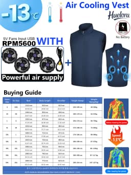 Unisex Stand Collar Sleeveless Air Cooling Vest with 4/3/2 Back Built-in USB Powerful Fans,Breathable Summer Waistcoat